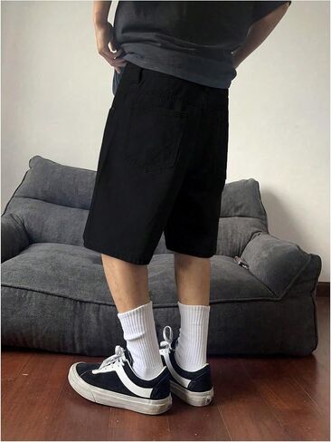 SweatyRocks Men's Straight Leg Denim Shorts Street Loose Bermuda Shorts with Pockets in Saudi Arabia