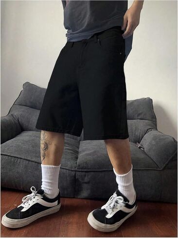 SweatyRocks Men's Straight Leg Denim Shorts Street Loose Bermuda Shorts with Pockets in Saudi Arabia
