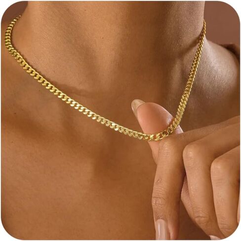 Gold Cuban Chain Necklace for Women,14K Gold Plated Dainty Chunky Necklace Adjustable Cuban Link Chain Choker Necklace for Women Trendy Fashion Jewelry Best Gifts for Birthday Christmas Thanksgiving in Saudi Arabia