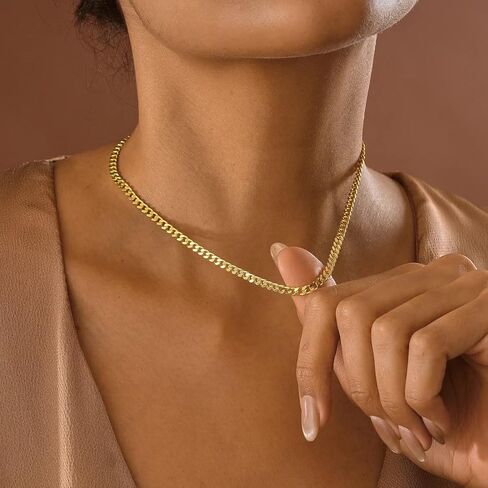 Gold Cuban Chain Necklace for Women,14K Gold Plated Dainty Chunky Necklace Adjustable Cuban Link Chain Choker Necklace for Women Trendy Fashion Jewelry Best Gifts for Birthday Christmas Thanksgiving in Saudi Arabia