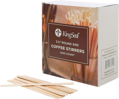 KingSeal Natural Birch Wood Coffee Beverage Stirrers, Stir Sticks, Waxing Sticks, 7.5 Inches, Round End - 2 Packs of 500 (1000 Count) in Kuwait