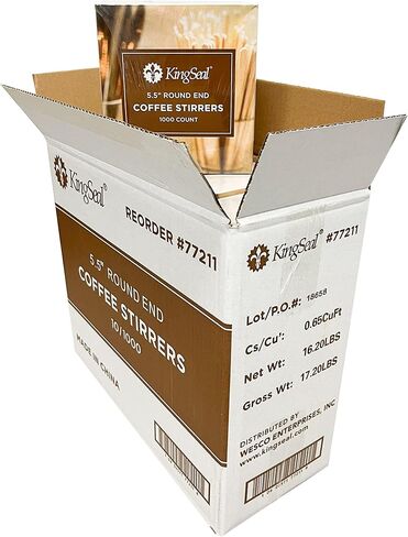 KingSeal Natural Birch Wood Coffee Beverage Stirrers, Stir Sticks, Waxing Sticks, 7.5 Inches, Round End - 2 Packs of 500 (1000 Count) in Kuwait