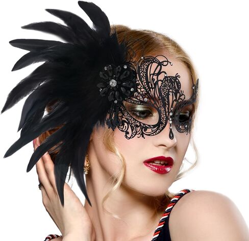 قناع تنكري الريش للنساء - 2025 أقنعة فينيتيان العتيقة ماردي غرا مع ريشة لحفلة كرة حفلة موسيقية in Kuwait
