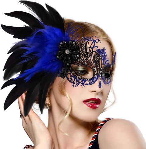 Feather Masquerade Mask for Women - 2025 Venetian Antique Mardi Gras Masks with Feather for Woman Prom Ball Party in Saudi Arabia