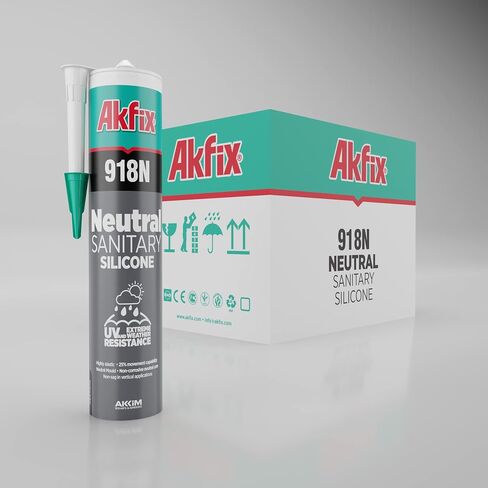 Akfix 905N Clear 100% Silicone Caulk for Construction and Building (12x10.5 fl.oz.) - Solvent-Free, Low Odor, UV & Water Resistant, Fast Curing, Paintable, Flexible Silicone Sealant | Clear, 12 Pack in Kuwait