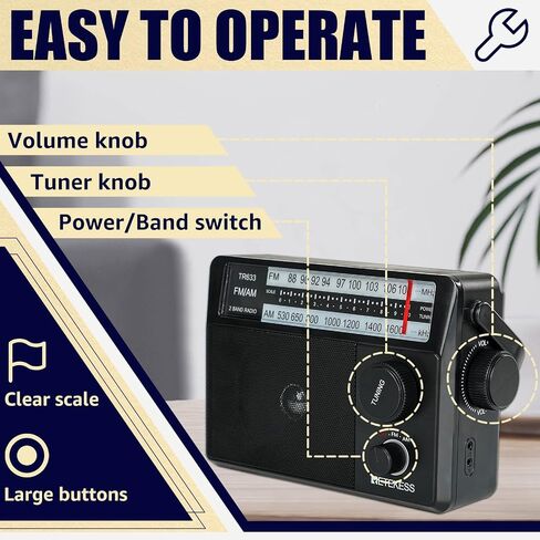 Retekess TR635 AM FM Radio with External Antenna Jack, Portable Shortwave Radio with Best Reception, Backlight LCD Display, Time Setting,Battery Operated or AC Power,Earphone Jack for Gift,Elder,Home in Saudi Arabia