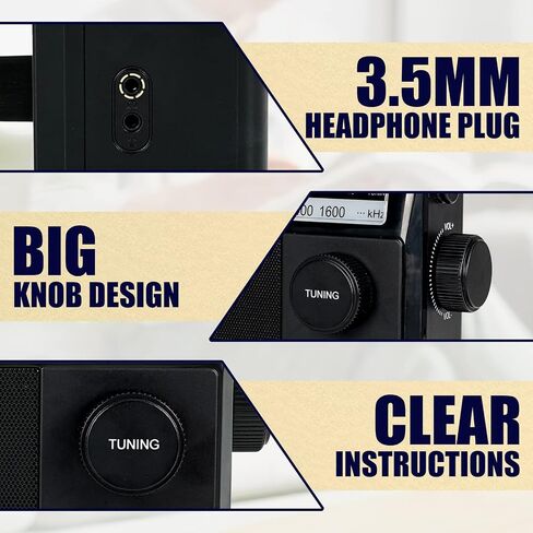 Retekess TR635 AM FM Radio with External Antenna Jack, Portable Shortwave Radio with Best Reception, Backlight LCD Display, Time Setting,Battery Operated or AC Power,Earphone Jack for Gift,Elder,Home in Saudi Arabia