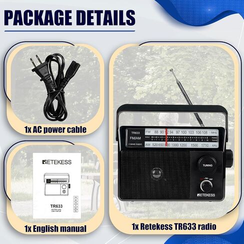 Retekess TR635 AM FM Radio with External Antenna Jack, Portable Shortwave Radio with Best Reception, Backlight LCD Display, Time Setting,Battery Operated or AC Power,Earphone Jack for Gift,Elder,Home in Saudi Arabia