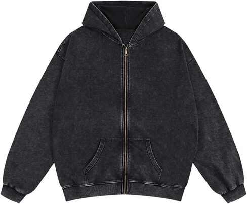 Mens Oversized Sweatshirt Zip Up Hoodie Solid Wash Old Craft Basic Jackets Unisex Heavyweight Casual Sweatshirts in Saudi Arabia