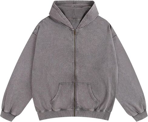 Mens Oversized Sweatshirt Zip Up Hoodie Solid Wash Old Craft Basic Jackets Unisex Heavyweight Casual Sweatshirts in Saudi Arabia