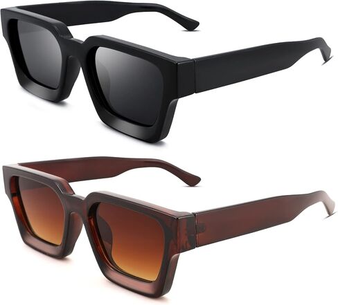 Hycredi Thick Rectangle Sunglasses Women Men Retro Square Chunky Shades 90s Glasses UV400 Protection in Saudi Arabia