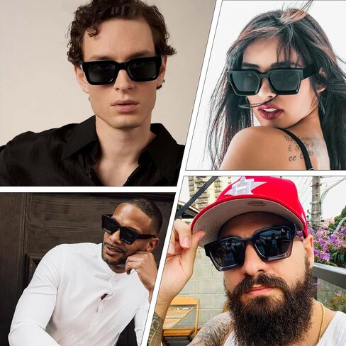 Hycredi Thick Rectangle Sunglasses Women Men Retro Square Chunky Shades 90s Glasses UV400 Protection in Saudi Arabia