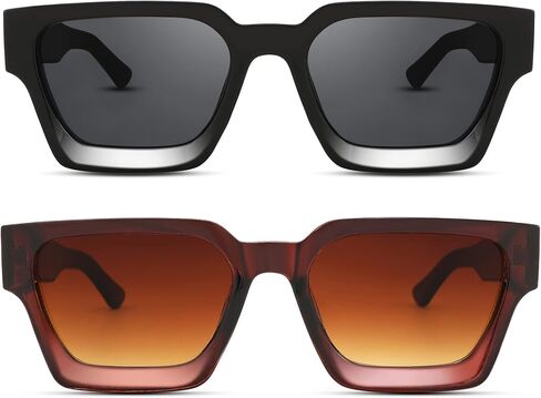 Hycredi Thick Rectangle Sunglasses Women Men Retro Square Chunky Shades 90s Glasses UV400 Protection in Saudi Arabia