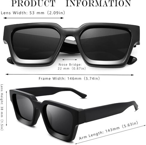 Hycredi Thick Rectangle Sunglasses Women Men Retro Square Chunky Shades 90s Glasses UV400 Protection in Saudi Arabia