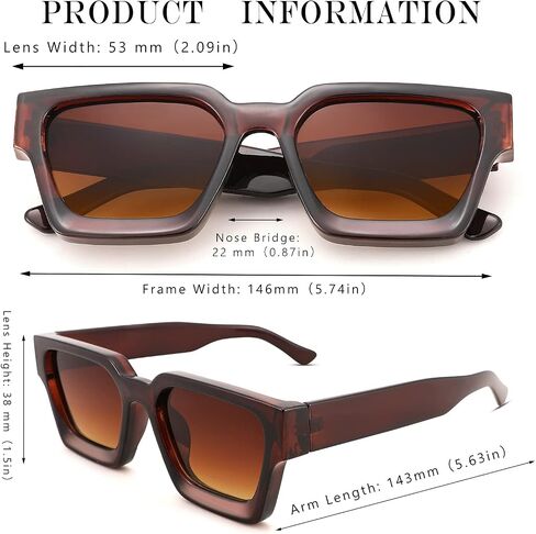 Hycredi Thick Rectangle Sunglasses Women Men Retro Square Chunky Shades 90s Glasses UV400 Protection in Saudi Arabia