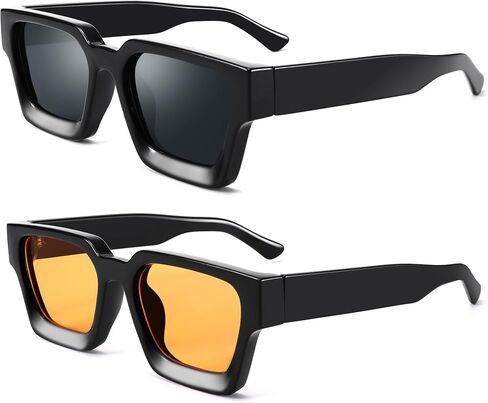 Hycredi Thick Rectangle Sunglasses Women Men Retro Square Chunky Shades 90s Glasses UV400 Protection in Saudi Arabia