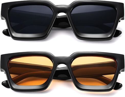Hycredi Thick Rectangle Sunglasses Women Men Retro Square Chunky Shades 90s Glasses UV400 Protection in Saudi Arabia