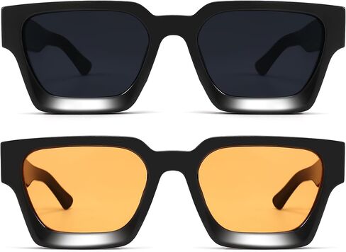 Hycredi Thick Rectangle Sunglasses Women Men Retro Square Chunky Shades 90s Glasses UV400 Protection in Saudi Arabia