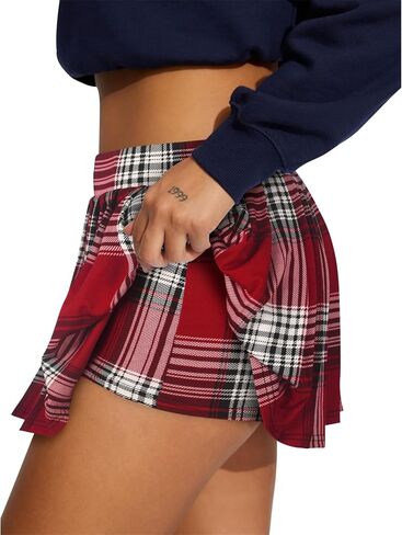 Womens Pleated Skirts Casual Y2K High Waist Tennis Skort Skater A-Line Mini Skirt with Shorts Underneath in Kuwait