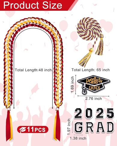 Graduation Lei Set Class of 2025 Grad Ribbon Leis with Honor Cord Double Braided Graduate Leis for Men Women in Saudi Arabia