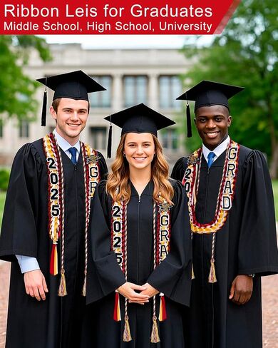 Graduation Lei Set Class of 2025 Grad Ribbon Leis with Honor Cord Double Braided Graduate Leis for Men Women in Saudi Arabia