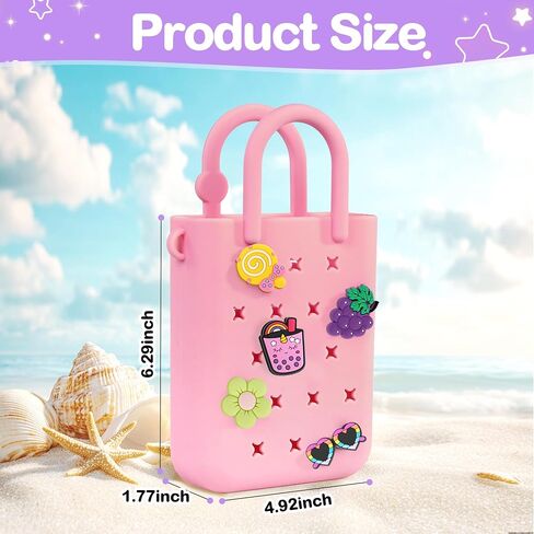 Silicone Small Rubber Beach Bag with 20 Charms, Hole Handbag With Adjustable Shoulder Strap, Mini Tote Bags for Little Girls and Woman in Saudi Arabia