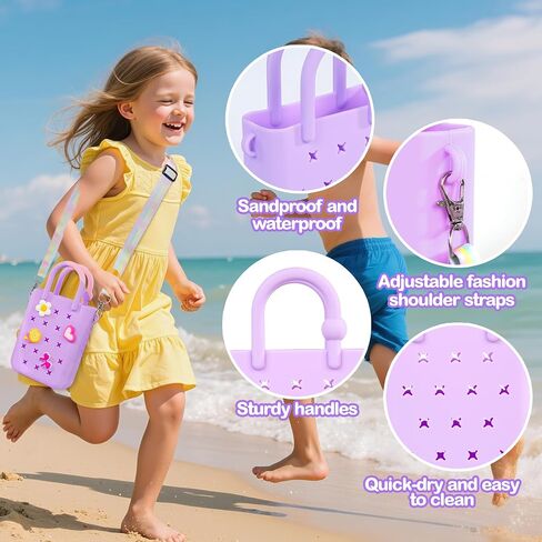 Silicone Small Rubber Beach Bag with 20 Charms, Hole Handbag With Adjustable Shoulder Strap, Mini Tote Bags for Little Girls and Woman in Saudi Arabia