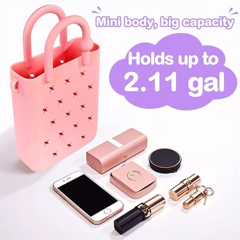 Silicone Small Rubber Beach Bag with 20 Charms, Hole Handbag With Adjustable Shoulder Strap, Mini Tote Bags for Little Girls and Woman in Saudi Arabia