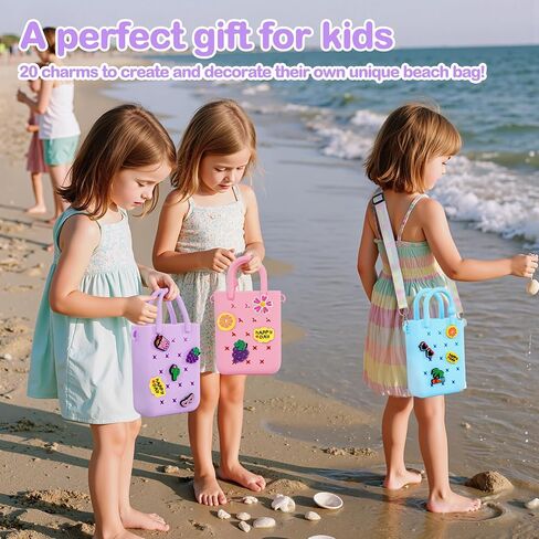 Silicone Small Rubber Beach Bag with 20 Charms, Hole Handbag With Adjustable Shoulder Strap, Mini Tote Bags for Little Girls and Woman in Saudi Arabia