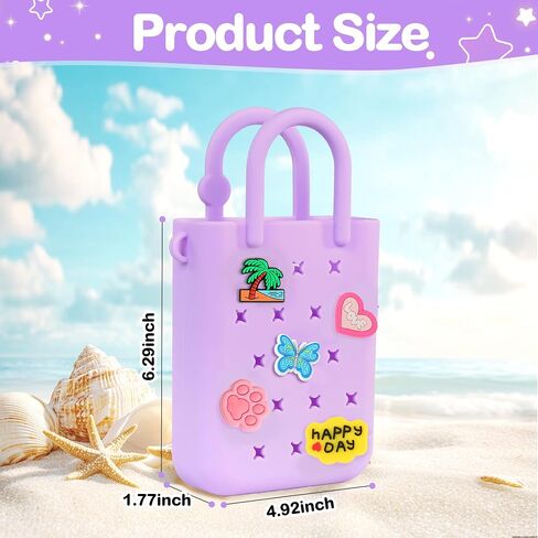 Silicone Small Rubber Beach Bag with 20 Charms, Hole Handbag With Adjustable Shoulder Strap, Mini Tote Bags for Little Girls and Woman in Saudi Arabia