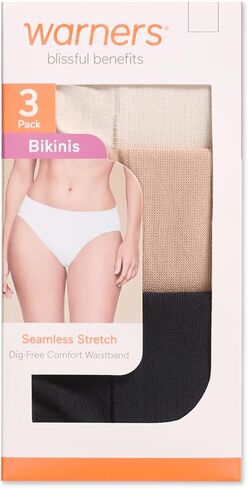 فوائد Warner's Women's Women No Tusinching لا توجد مشاكل حفر مجانية خالية من 3 عبوات Bikini WRW251BK10 in Saudi Arabia