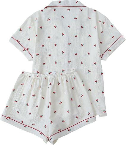 SweatyRocks Women's Matching PJS 2 قطعة لطيفة مطبوعة الأكمام قصيرة الزر الأمامية مع مجموعة بيجاما السراويل القصيرة in Saudi Arabia