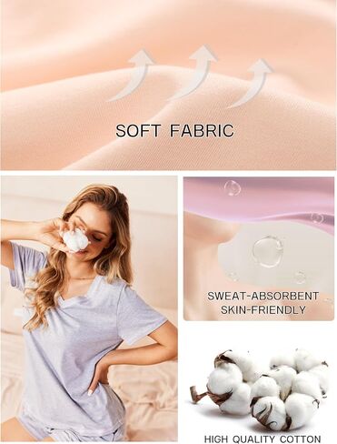 Ekouaer Womens Pajamas Sets Soft Cotton Pjs Short Sleeve Lounge Sets Casual Two Piece Pjs With Pockets in Saudi Arabia