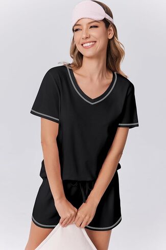Ekouaer Womens Pajamas Sets Soft Cotton Pjs Short Sleeve Lounge Sets Casual Two Piece Pjs With Pockets in Saudi Arabia