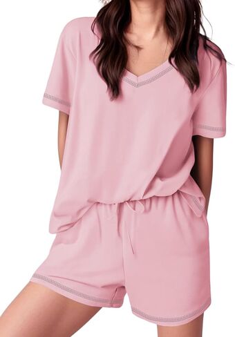 Ekouaer Womens Pajamas Sets Soft Cotton Pjs Short Sleeve Lounge Sets Casual Two Piece Pjs With Pockets in Saudi Arabia