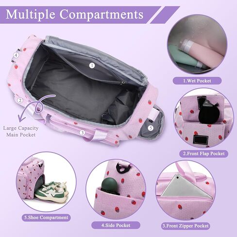 Small Gym Bags for Women, Travel Duffle Bag with Shoes Compartment, 4 in 1 Carry on Weekender Overnight Bag with Dry Wet Separated Pocket, Sport Gym Tote Bag for Yoga, Dance, Swimming, Workout, Ballet in Saudi Arabia