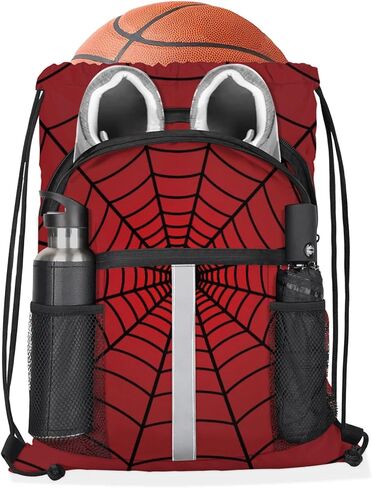 Spiders Red Web Drawstring Backpack,Waterproof Sports Gym Bag with Shoes Compartment and Bottle Holder,Travel Tote Bags for Beach,Swimming,Yoga Gifts in Kuwait