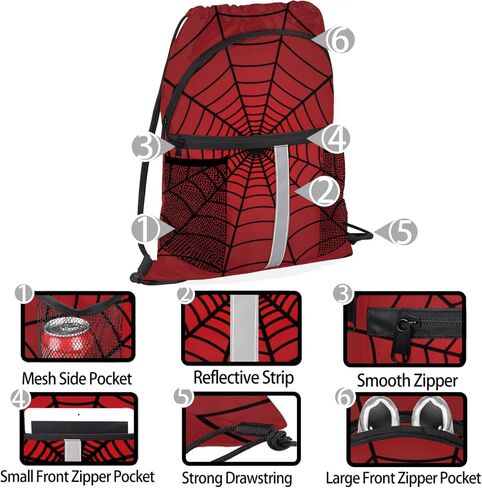 Spiders Red Web Drawstring Backpack,Waterproof Sports Gym Bag with Shoes Compartment and Bottle Holder,Travel Tote Bags for Beach,Swimming,Yoga Gifts in Kuwait