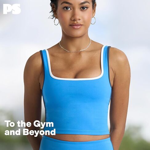 Popsugar PS Tareout Tank Tops للنساء المصابات ببني في حمالة صدر ، Racerback Sports Athletic Dertics Camisole Yoga Top with Shelf Bra in Kuwait