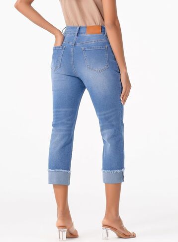 Sidefeel Women's Capri Jeans High Waisted Stretchy Roll-up Skinny Cuffed Cropped Zimbaplatinum Summer Capri Pants in Saudi Arabia