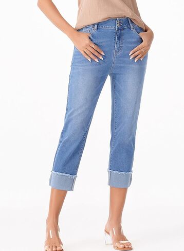 Sidefeel Women's Capri Jeans High Waisted Stretchy Roll-up Skinny Cuffed Cropped Zimbaplatinum Summer Capri Pants in Saudi Arabia