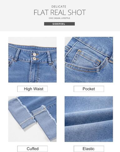 Sidefeel Women's Capri Jeans High Waisted Stretchy Roll-up Skinny Cuffed Cropped Zimbaplatinum Summer Capri Pants in Saudi Arabia