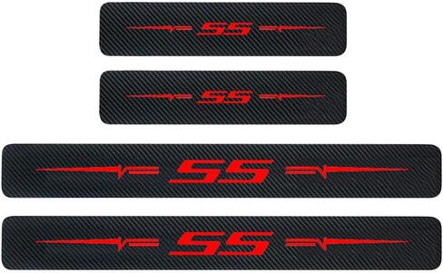 4Pcs Car Door Sill Plate Protectors Carbon Fiber Sticker Leather Decoration Door Entry Guard Scuff Plate Stickers Compatible with Chevy Camaro SS Cars Accessories in Saudi Arabia