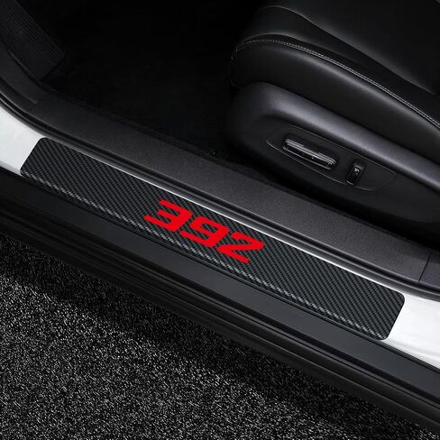 4Pcs Car Door Sill Plate Protectors Carbon Fiber Sticker Leather Decoration Door Entry Guard Scuff Plate Stickers Compatible with Chevy Camaro SS Cars Accessories in Saudi Arabia