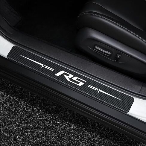 4Pcs Car Door Sill Plate Protectors Carbon Fiber Sticker Leather Decoration Door Entry Guard Scuff Plate Stickers Compatible with Chevy Camaro SS Cars Accessories in Saudi Arabia