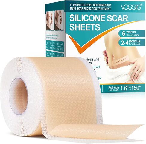 Silicone Scar Sheets (1.6" x 150"-3.8M), Medical Grade Soft Silicone Scar Tape, Scar Strips, Scar Roll - Keloid, C-Section, Surgical, Acne- Scars Removal Treatment, Painless Easy Removal, Reusable in Saudi Arabia