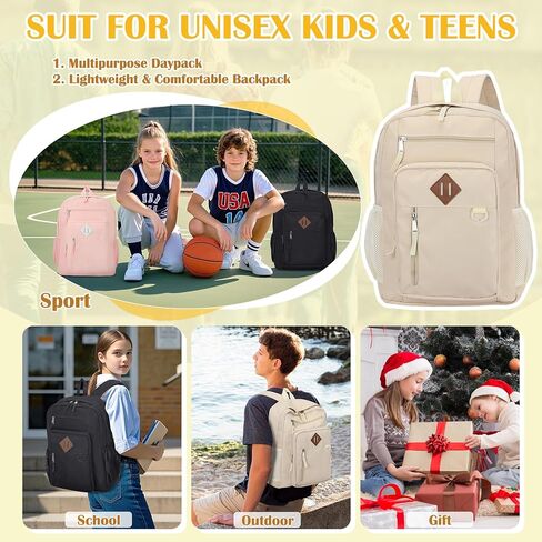 VX VONXURY Kids Backpack, Classical Middle School Bookbag, Lightweight Water Resistant Daypack for Teens Boys Girls (Black) in Kuwait