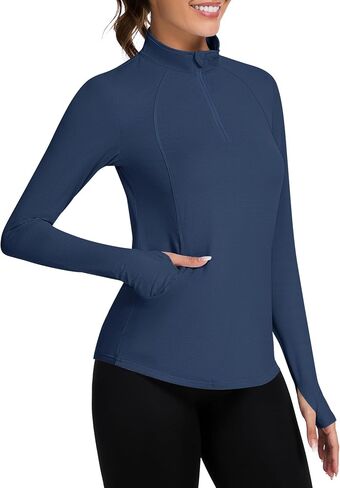Loovoo Long Sleeve UPF50+ Workout Tops Sun Protection 1/4 Zip Summer Quick Dry Hiking Shirts Lightweight Pullover Women in Saudi Arabia