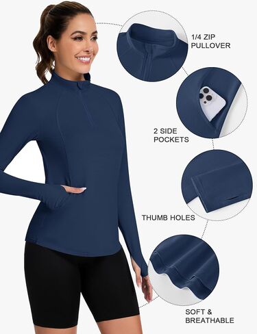 Loovoo Long Sleeve UPF50+ Workout Tops Sun Protection 1/4 Zip Summer Quick Dry Hiking Shirts Lightweight Pullover Women in Saudi Arabia