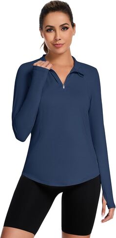 Loovoo Long Sleeve UPF50+ Workout Tops Sun Protection 1/4 Zip Summer Quick Dry Hiking Shirts Lightweight Pullover Women in Saudi Arabia